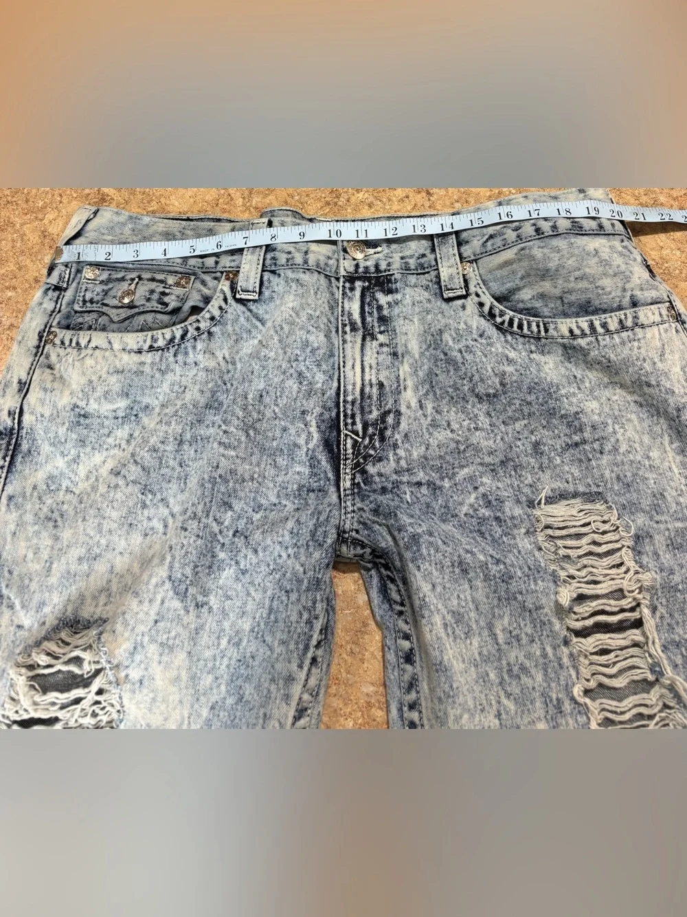 True Religion Men’s Acid Wash Straight Leg Jeans - Light Blue